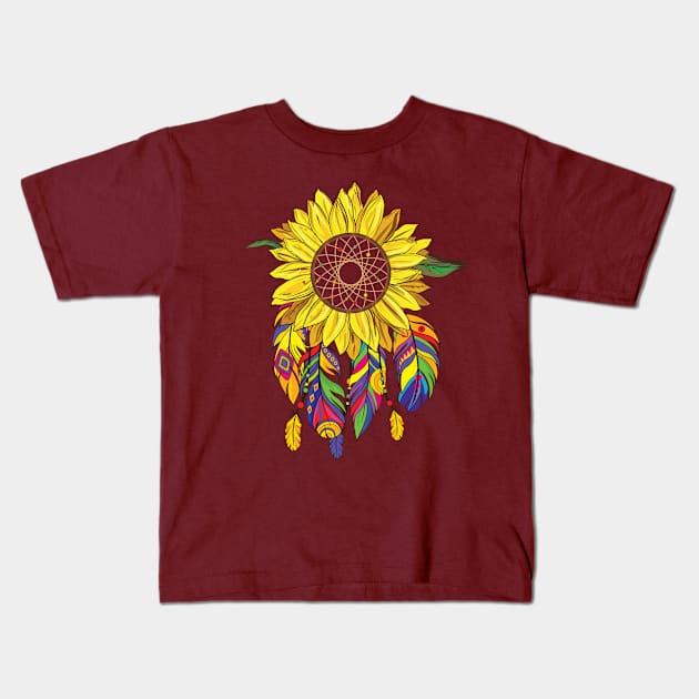 Sunflower Dreamcatcher Kids T-Shirt by Pennelli Studio